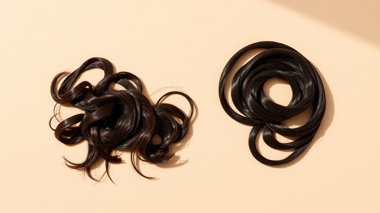 Zwei Haartexturen nebeneinander: weiche Wellen und definierte Locken